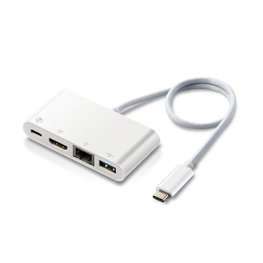 エレコムType-CドッキングステーションCハブPD対応[充電用Type-Cx1/USB(3.0)x1/HDMIx1/LANポート]30cmケーブルホワイトDST-C09WH