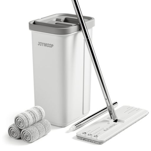 JOYMOOPハンズフリーモップセットバケツと絞り器付き60インチマイクロファイバー布3枚水拭きも乾拭きも使えるフローリング床の掃除に最適246124-D-6GB-JM