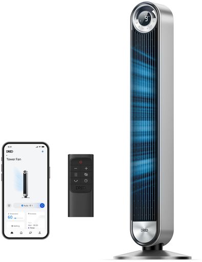 Dreo扇風機DCモータータワーファン羽なし静音送風機左右90°自動首振り温度センサー付き自動風量調節4モード9スピード12時間タイマーリモコン付き7.9m/s冷風42インチリビング/寝室/脱衣所用