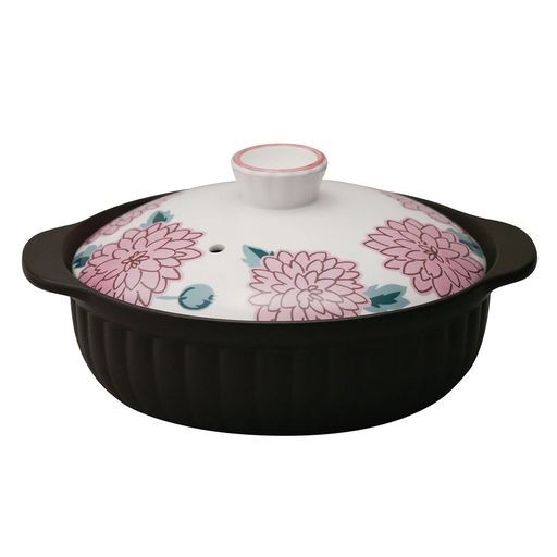 スズ木土鍋直火レンジ対応3-4人用8.5号サーマテック花柄ピオン7223-0680ブラック2200ml