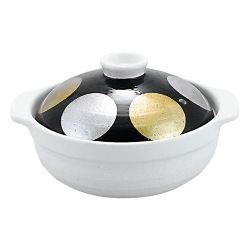 J-kitchens和技華匠8号土鍋直火用24cm3-4人用黒白祥華福円