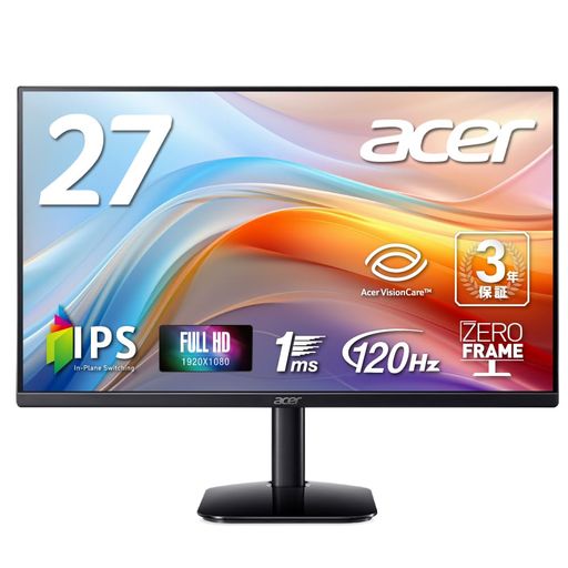 Acer モニター 27インチ フルHD 非光沢 IPS 120Hz 1ms(VRB) sRGB 99% AdaptiveSync HDMI 1.4 ミニD-Sub 15ピン スピーカー・ヘッドフォン端子搭載 VESAマウント対応 ゼロフレームデザイン|HiT Creations