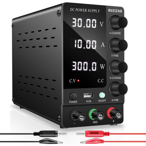 RUZIZAO安定化電源(0~30V0~10A)DC安定化ベンチ電源粗微調整出力スイッチ高精度4桁LEDディスプレイ5V/2AUSBポート付きベンチトップラボ