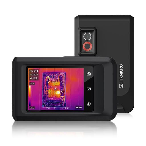HIKMICROPocketCサーモグラフィーカメラ、256x192IR解像度、640x480SuperIR解像度、8MP可視光カメラ搭載、ビデオ録画対応、3.5インチタッチスクリーン、25Hzフレームレート、デジタルズーム