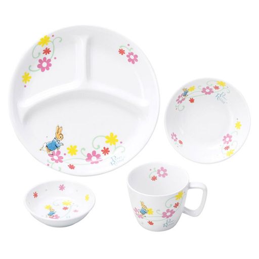 OGISO(おぎそ)ピーターラビットフルール強化因子瀬戸もの食器4点書き割り(食洗機・領域相応う)