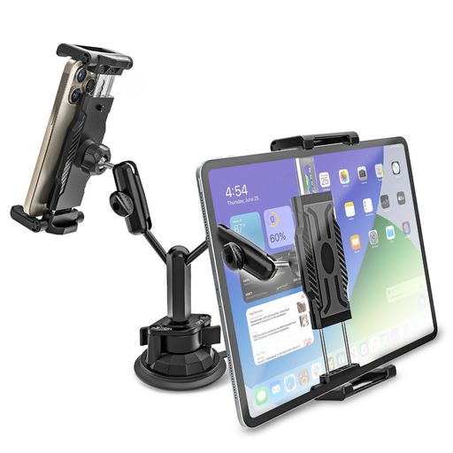 Kolasels【“初”発売&最強の安定】タブレットホルダー車フロントガラスダッシュボード用デュアル車載ホルダー吸盤式ipad車載ホルダースマホホルダー車トラック用タブレットホルダー金…