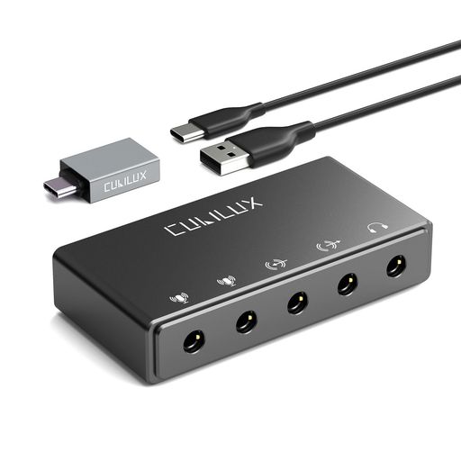 CubiluxCB5USBオーディオインターフェース録音/ストリーミング/ポッドキャスティング用USBから3.5mmサウンドカードステレオマイク入力ライン入力ラインアウトモニター用ヘッドホンジャックW…