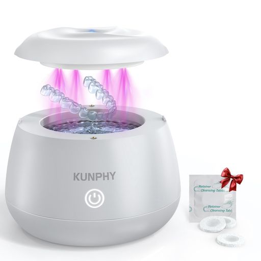 KUNPHY超音波洗い濯ぎ機部分義歯洗い濯ぎ機【48kHz高周波振りまわす・U-V汚れのない・ワンタッチ5分洗い濯ぎ】360°立体洗い濯ぎ200ml大電気容量SUS304ステンレス鋼海洋博物館自動小銃食い留める小型軽さマウスピース・リテーナー・部分義歯・ジュエリ…