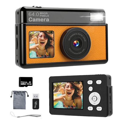 ディジカメ【4K画像映画化6400万絵素デュアル映写幕】デジタル写真機32GBMicroSD歌留多付き添い人AFオートフォーカスコンパクトカメラ2.83inのIPS大画面と1.5inのうしろ側画面18倍ズームフラッ…