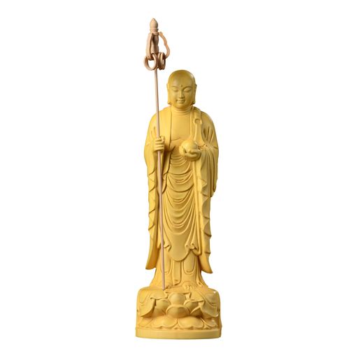 繁楼芸雕 仏像 地蔵菩薩 仏壇仏像 木彫り置物 柘植の木 祈る 厄除け 子育て 水子供養 守護 (高さ22.5cmx巾6cmx奥行5cm)｜HiT Creations