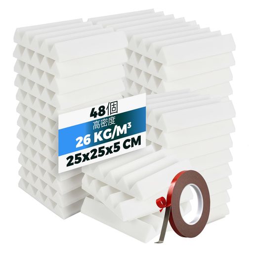 Arrowzoom吸音材防音材吸音シート高密度25x25x5cm48枚両面テープ付ホワイト難燃楽器1134