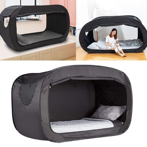 屋内ベッドテント、ポップアップベッドテント ポリエステル 遮光 実用的 折りたたみ式 (黒)|HiT Creations