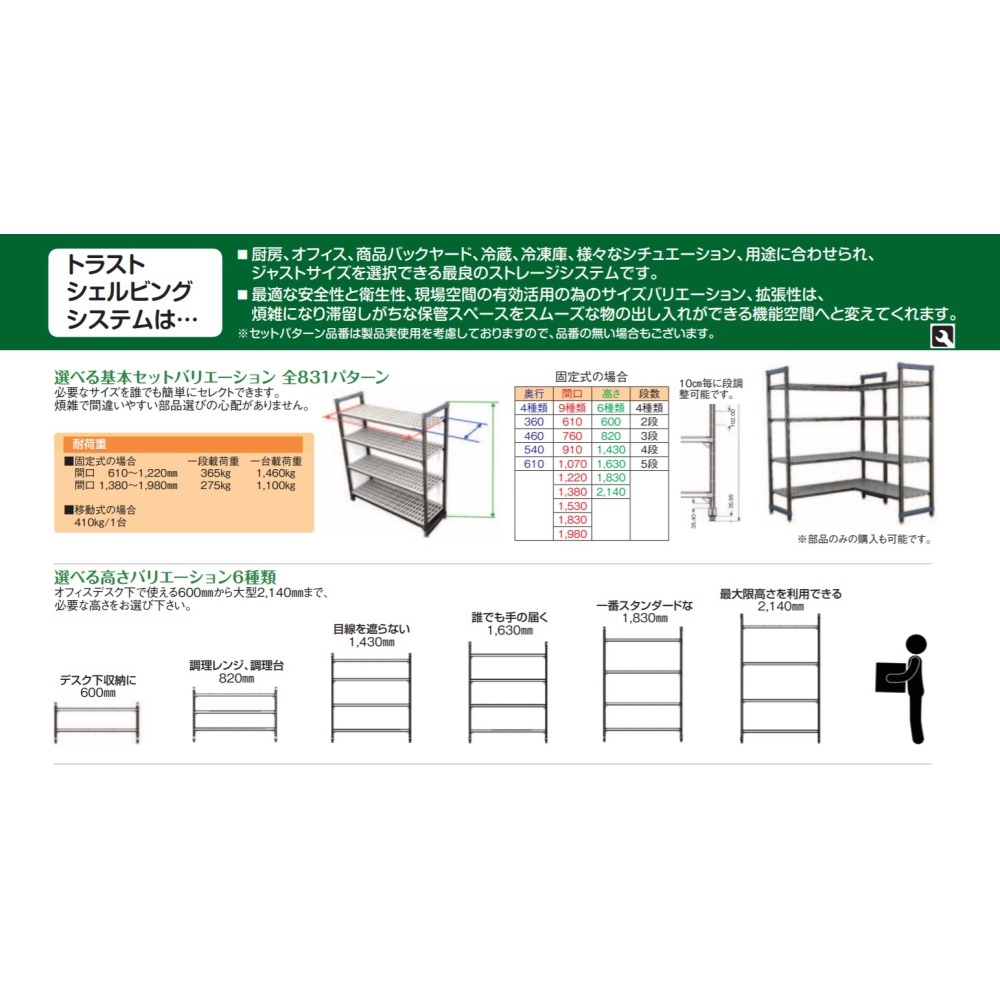 ライトブラウン/ブラック TR 540型固定式シェルビング3段 610×H600