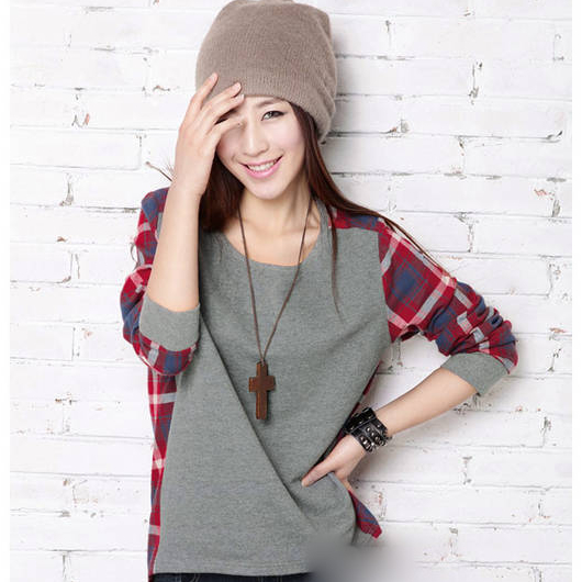 チェック柄が可愛い長袖ロングカットソー Tシャツ 0561 レディース 新作 ワンピース チュニック レギパン 結婚式 ドレス パーティー 長袖 等 3980円以上 送料無料 ポイント消化 秋冬 ワンピ 部屋着 在庫限定 ハロウィン UVカット 効果 温感