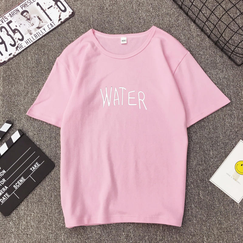 【楽天市場】シンプル 薄いピンク Tシャツ カットソー 半袖 チュニック WATER と書かれた ゆるカワ /レディース 秋新作ワンピース