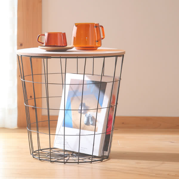 【楽天市場】ワイヤーバスケット テーブル サイドテーブル 丸型 テーブルバスケット 40cm：ヒトイロ 楽天市場店