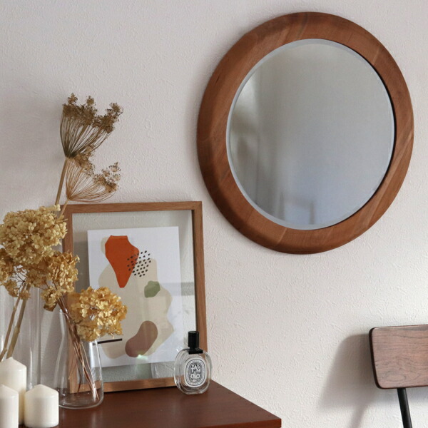 楽天市場 ウォールミラー ミラー 鏡 壁掛け 円形 丸 木製 56cm Muku 完成品 日本製 桜材 国産 ヒトイロ 楽天市場店