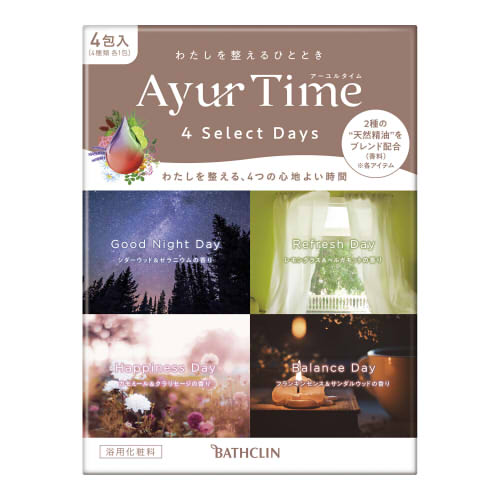 ＼4～7日までP5倍×5％OFF／バスクリン アーユルタイム  フォーセレクトデイズ 40g×4包入 【浴する装置 浴する剤 肌 リフレッシュ 気疲れ取り戻すこと アソート】