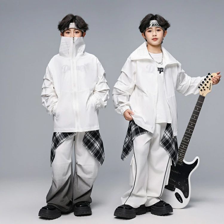 ダンス衣装 パンツ グラデーション セットアップ ヒップホップ 子供服 キッズダンス衣装 キッズ 男の子 ジャケット 長袖 パンツ 白 グレー ロング丈 上下セット ストリートダンス 演出服 応援団 hiphop おしゃれ シンプル系 かっこいい 6,501円