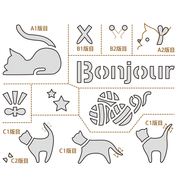楽天市場 ステンシルデザインプレート ネコと毛糸玉 Bonjourの文字 猫 毛糸 星など Hitomiの幸せデリバリー