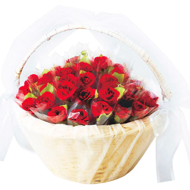 バスケット付き レッドローズ ボールペン 50本セット プチギフト 結婚式 赤薔薇 記念品 ミニミニ花束 フラワーバスケット クリスマス ハロウィン 冬婚 ディスプレイ アーティフィシャルフラワー