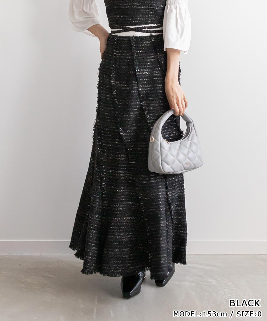 激レアXL相当　シャネル　キラキララメツイード　シルク混タック入スカート CHANEL - シャネル❤️綺麗なツイード ジャケット❤️CoCoマーク