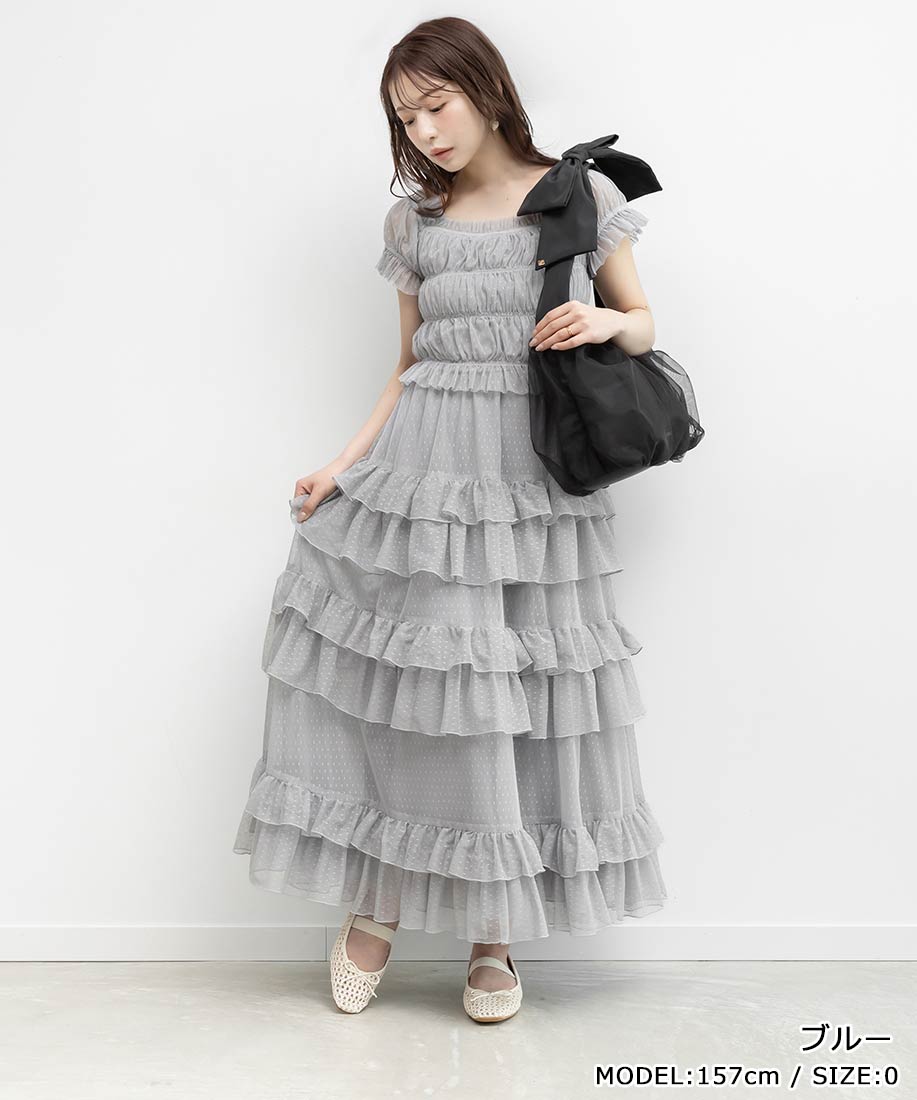 【30%OFF】RANDA/ランダ/ドットチュールフリルワンピース/BD37341/L4【26SS】▲△｜RANDA