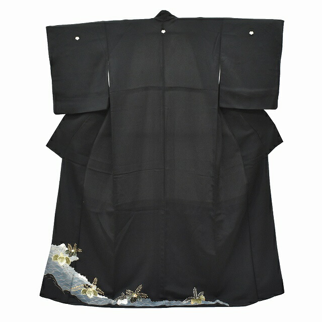 ＼全品P10倍+10％OFFクーポン／ 【30%OFF★在庫復活】【中古】 黒留袖 着物 正絹 五つ紋 比翼付き 仕立て上がり 裄65cm Mサイズ 身丈158cm Mサイズ 黒色系 花文様 mm0070b 【着物ひととき】｜リサイクル着物 着物ひととき 中古