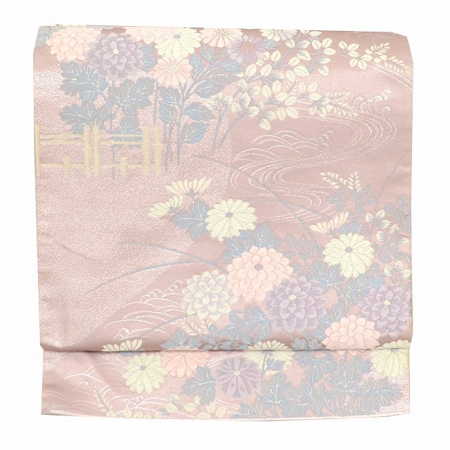 リサイクル帯 袋帯 リサイクル帯 正絹 結婚式 仕立て上がり 唐織 花文様 紫系 特品★★★★ mm2339b