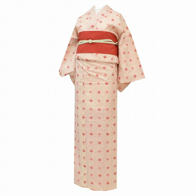 偉大な 紬 着物 帯 セット リサイクル着物 正絹 仕立て上がり 帯締め 帯揚げ付き 袷 コーディネート 裄66cm M 身丈152 5cm S ちょっとふくよかl 白系 花文様 良品 中古 着物ひととき Pp2013b 送料込 Dev Shop Alma Ras Com