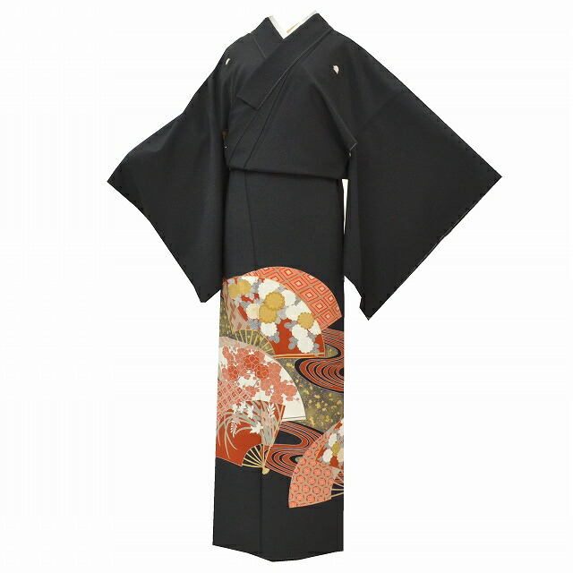 13300円海外販売 珍しい 黒留袖 華文 金彩 正絹 着物 極美品 ＋ 