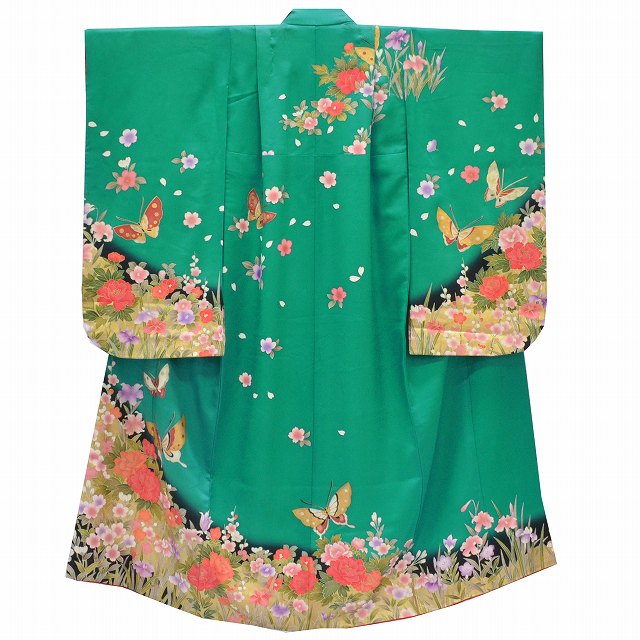 新着10 子供 着物 単品 正絹 女の子 リサイクル着物 7歳 七五三 キッズ 753 緑色系 蝶 花文様 良品 Qq1538b 中古 着物ひととき Fitzfishponds Com