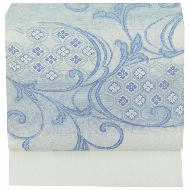 袋帯 交織 仕立て上がり リサイクル帯 訪問着 刺繍 白色系 唐草 七宝文様 特品 Qq1815b 使い勝手の良い