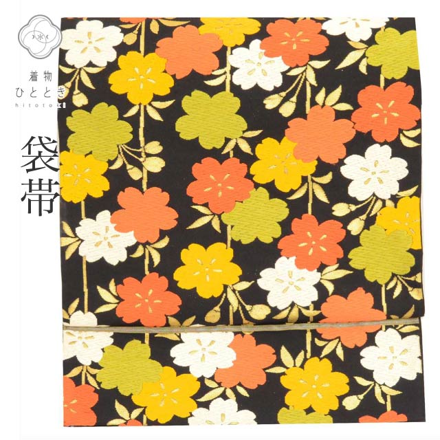 ＼全品P10倍+10％OFFクーポン／ 【中古】 袋帯 リサイクル 正絹 黒 カジュアル 仕立て上がり 黒色系 槍梅文様 六通柄 唐織 金糸 tt1673b 【 送料無料 リユース 和服 結婚式 お祝い お茶会 パーティー 入学式 卒業式 お茶会 お茶席 茶道 着物 帯 kimono 通販 】｜リサイクル着物 着物ひととき 中古 11,000円