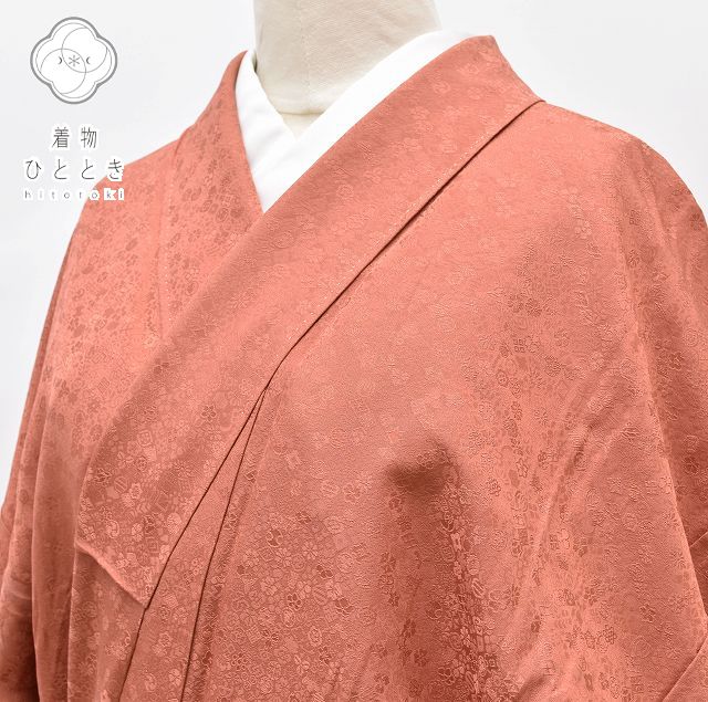 リサイクル着物 色無地 中古 正絹 縮緬 仕立て上がり 裄64.5cm 身丈156cm 茶色系 植物文様 mm3304b 中古 色無地 リサイクル着物 身丈161.4cm 裄丈63.5cm 正絹 縮緬