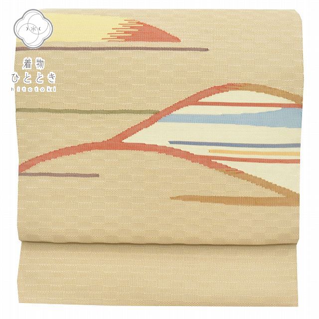 ＼最大15%OFF+P5倍／ リサイクル 名古屋帯 正絹 仕立て上がり 八寸 未使用品 なごやおび 手織 ベージュ色系 幾何学文様 美品 特品★★★★ [ 着物 中古 帯 リサイクル 振袖 浴衣 袴 和服 古着 ] 【中古】 pp0359b