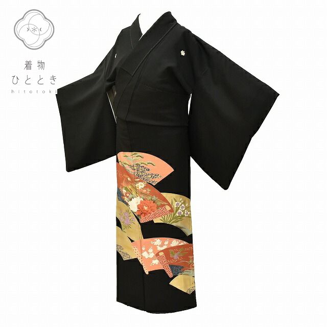 ＼最大20%OFFクーポン+P5倍／黒留袖 リサイクル着物 正絹 五つ紋 比翼付き 仕立て上がり 結婚式 金駒刺繍 裄62.5cm 身丈160.2cm M ちょっとふくよかL 黒色系 地紙に四季花文様 特品★★★★ ss0125b [ 和服 入学式 卒業式 母 結婚式 お宮参り アウトレット きもの kimono ]｜リサイクル着物 着物ひととき 中古