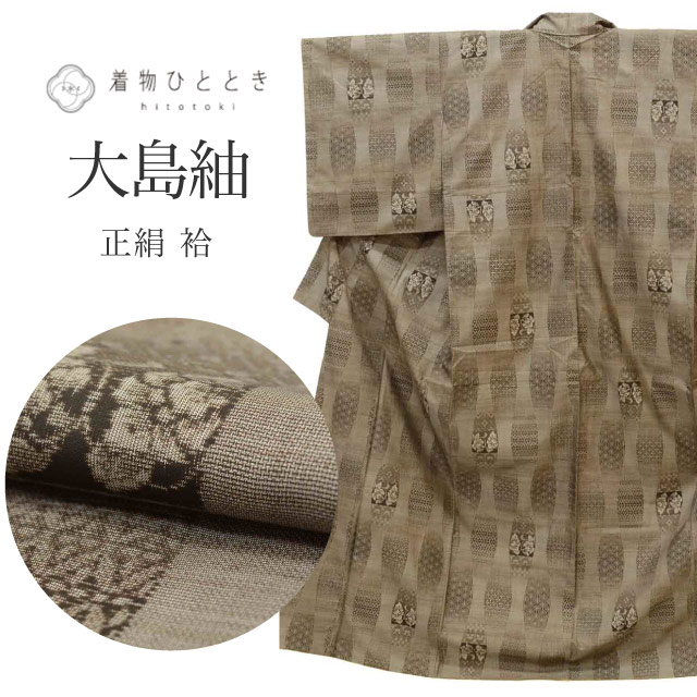 【中古】 リサイクル着物 大島紬 正絹 シルク 絹 茶 立涌 花 泥染め 12マルキ 片ス式 袷 Mサイズ ちょっとふくよかL 身丈159cm 裄丈62.8cm 特選逸品 美品 仕立て上がり リユース 着物ひととき uu1664b