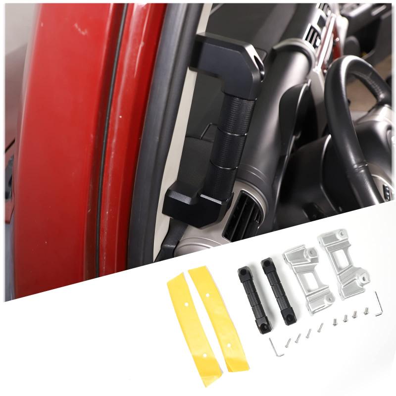 DIYUCAR トヨタ FJクルーザー 2007-2021に対応 車のAピラーハンドル交換部品 フロントグラブハンドル アルミ アシスト グリップ レッド 運転席 助手席 4点セット 内装パーツ カー用品 アクセサリ