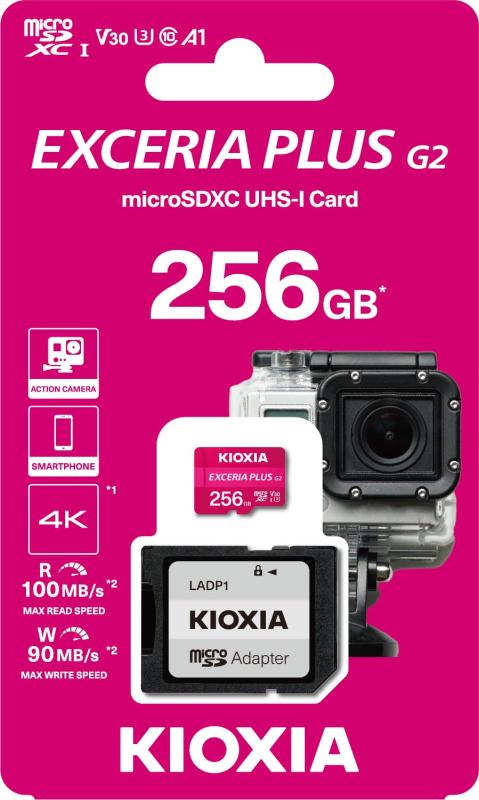 MICRO SD KIOXIA 256GB EXCERIA PLUS G2 UHS-I C10 CONアダプタ。