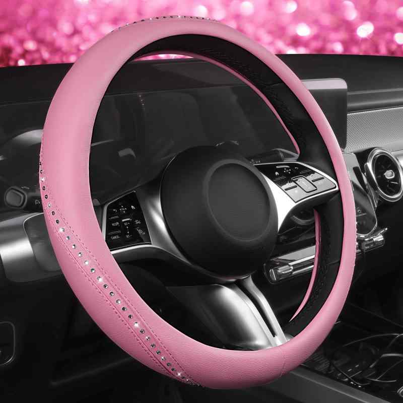 CAR PASS プリティラインストーンレザーユニバーサルステアリングホイールカバー、車のフィット、Suv、セダン、トラック、滑り止めデザイン