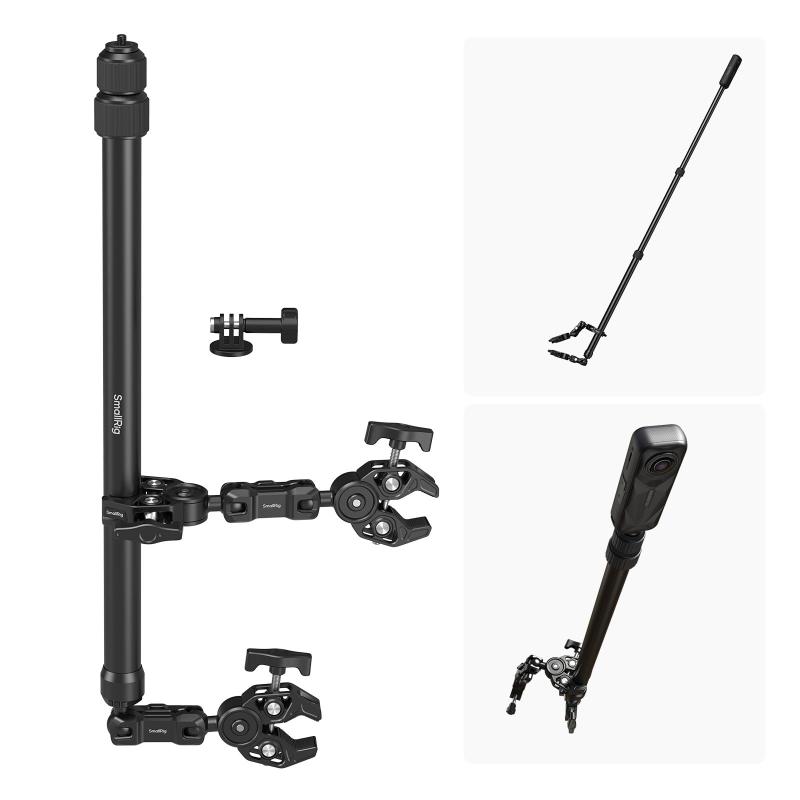 SmallRig 動き写真機用 POVマウント一揃いの道具 自動二輪車マウント一揃いの道具 Insta360 X5 X4 X3 X2用 銀輪手持ち部分赤ちょうちん用インビジブルセルフィースティック（デュアルボールヘッド＆スーパークランプ