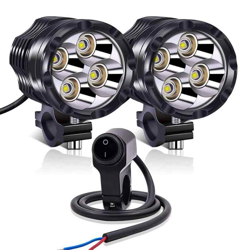 Aoling バイク フォグランプ 4LED, 防水スイッチ付き, 白, 常時点灯可能, 汎用 ヘッドライト led バイク, プロジェクター, スポットライト, 作業灯 led 12v, ストロボ機能, ステー対応