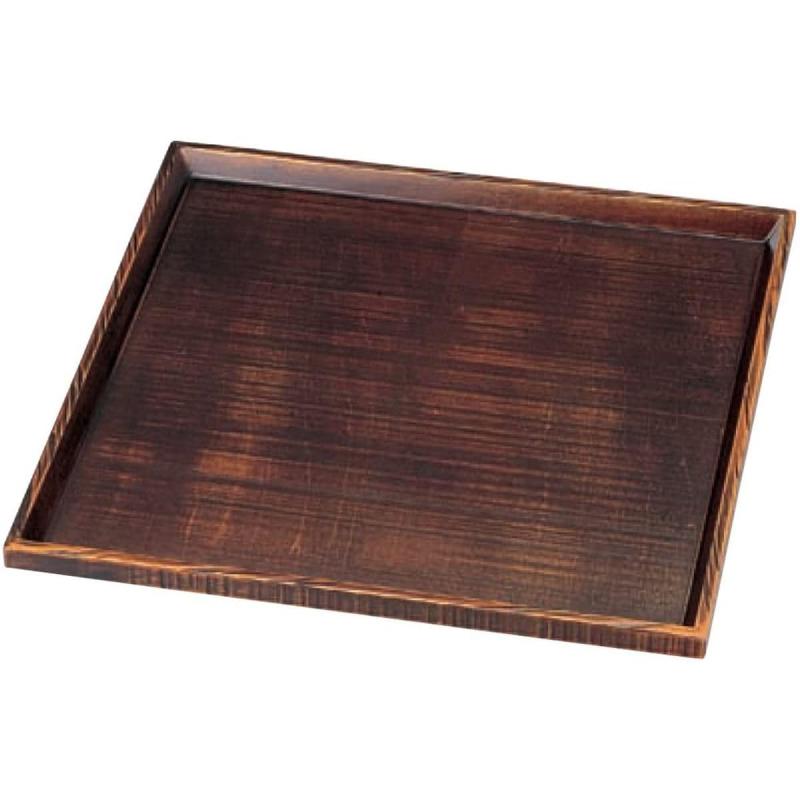 J-kitchens 木製９寸荒彫角 お盆 （ 盆 トレイ トレー ） 栃塗 27.2cm 日本製