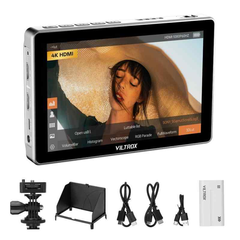 VILTROX 7インチ カメラ フィールドモニター タッチスクリーン ビデオカメラ 外部モニター 4K HDMI 出入力 3D LUT RGB波形 サンシェードフードとバッテリー 付き｜HITOTSUNAGI