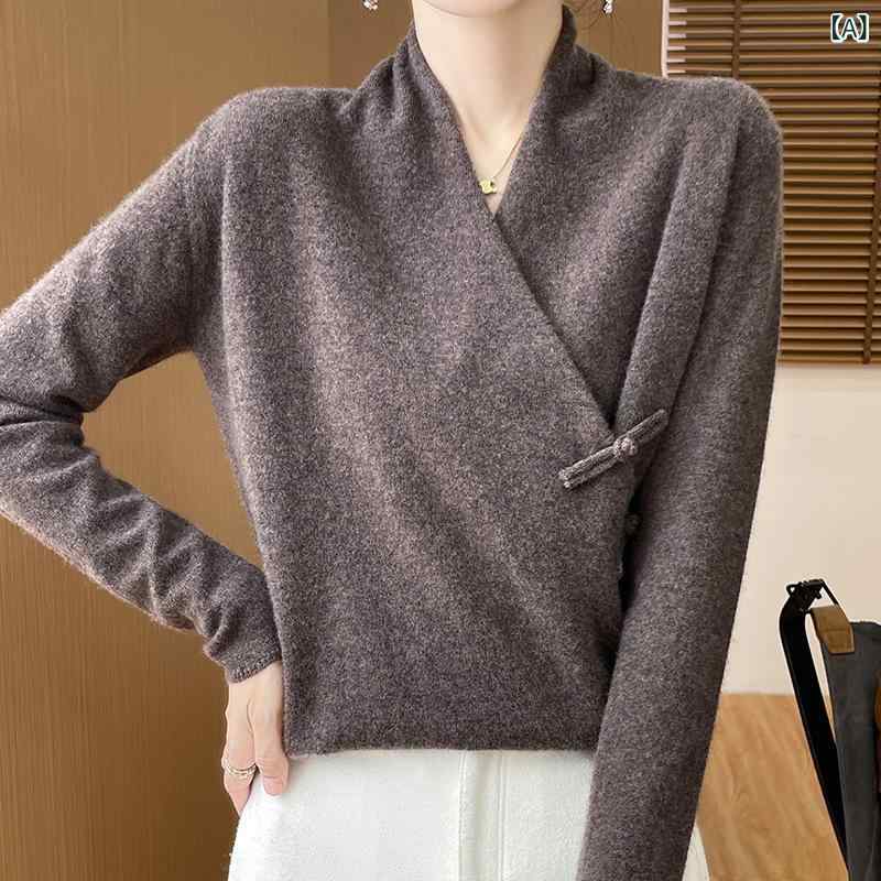 個性 的な ファッションの クロス バックルの デザイン 感の ある セーター 秋冬の 新型は 100の純 ウールの 女性を 代行 して 底を 打ちます。