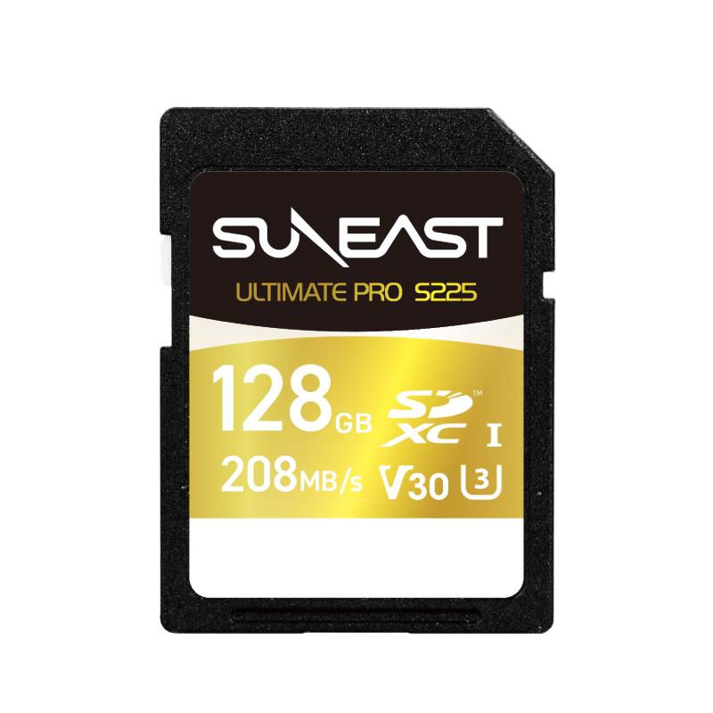 SUNEAST アルティメイトプロ SDXC UHS-I V30 Card 最大限度読込速208MB/sS225 GOLD series 128GB 256GB 512GB U3 V30 C10 A2 RoHS CE FCC VCCI 製造業者5年