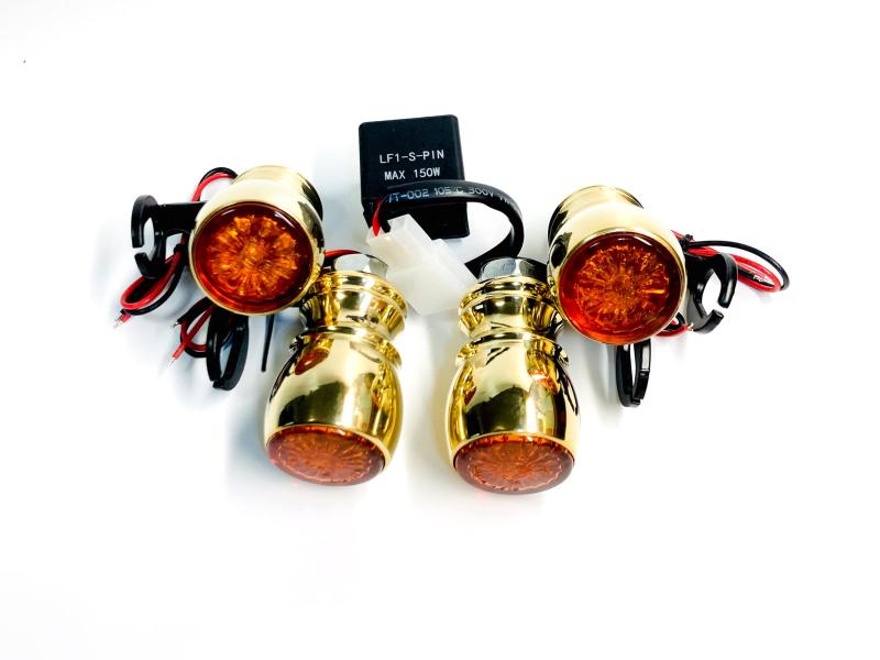 ハーレー カスタムパーツ 【 LED ミニウインカー(ブラス) 】:ハイフラ対策フラッシャーリレー付き|HITOTSUNAGI