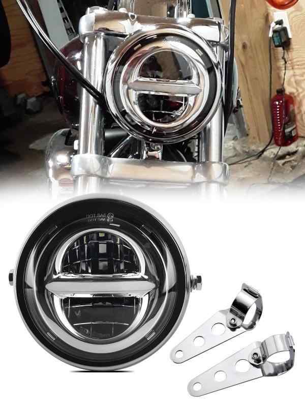 Largoods 5.75インチ バイクLEDヘッドライト シェル付き Hi/Lo切り替え オレンジウィンカー機能 丸形 DRL付き 高輝度 防塵防水 IP67 ハーレーダイナ ローライダー 883 XR1200 （シルバー ） 6,824円