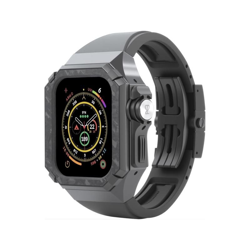 [RACINGPREMIUM] AppleWatchのフルシリーズに適しています、49mm高級鋼製改ぞう腕時計ベルト+腕時計ケース、ベルギーオリジナルデザイン、ステンレスチタン合金、金属保護ケース、フッ素ゴム防｜HITOTSUNAGI